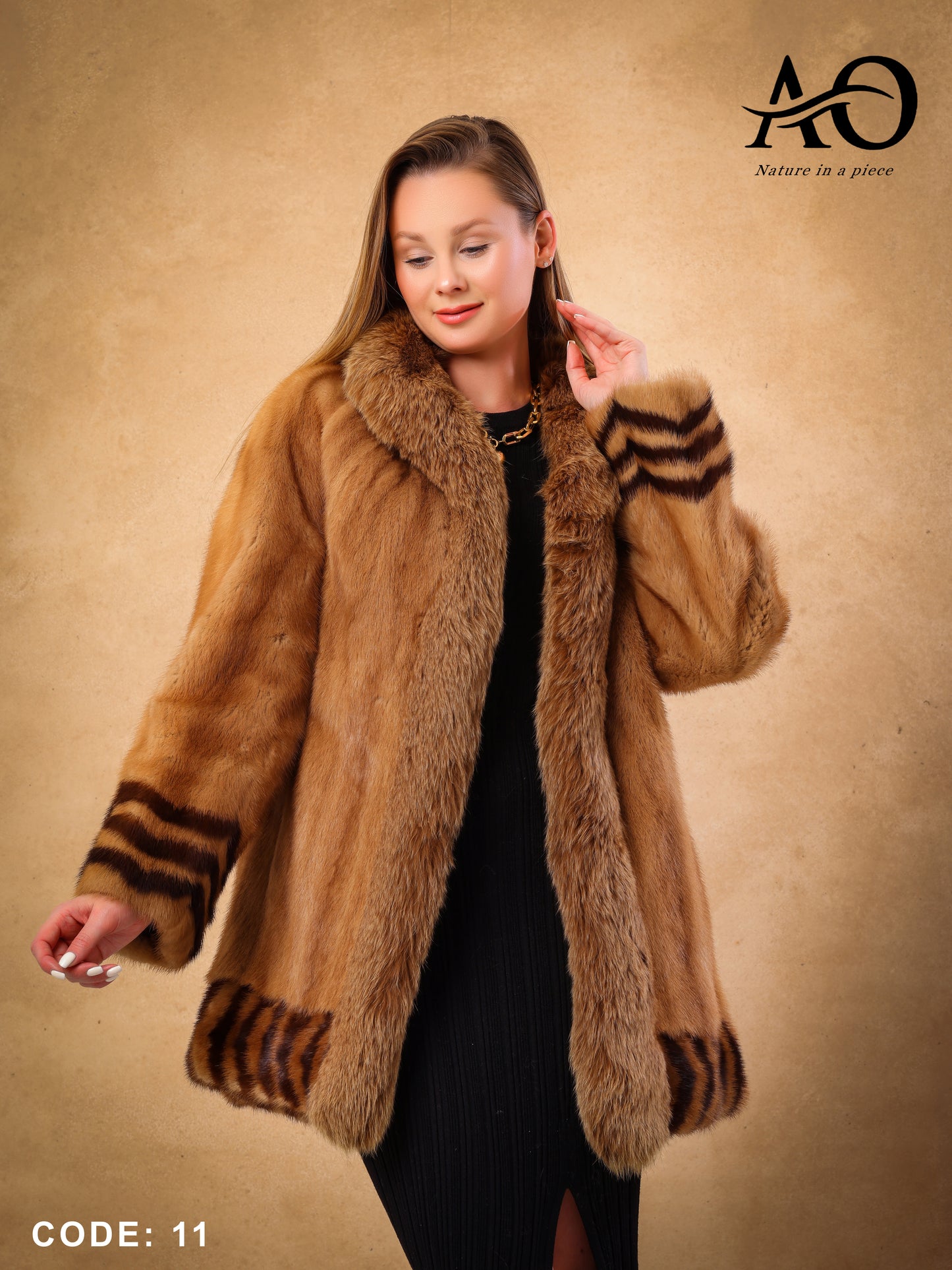 Brown Female Mink Fur Jacket with Fox Collar