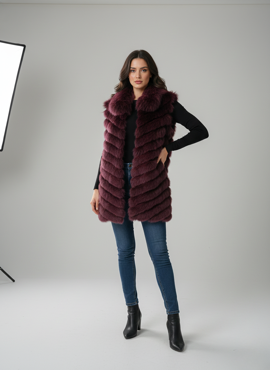 Burgundy Long Fox Vest