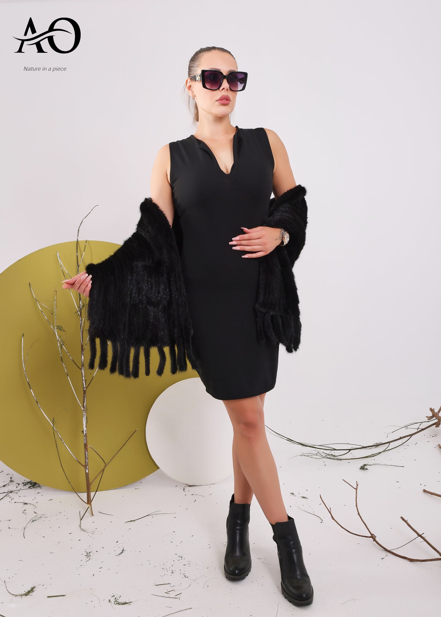 Black Knitted Mink Fur Shawl