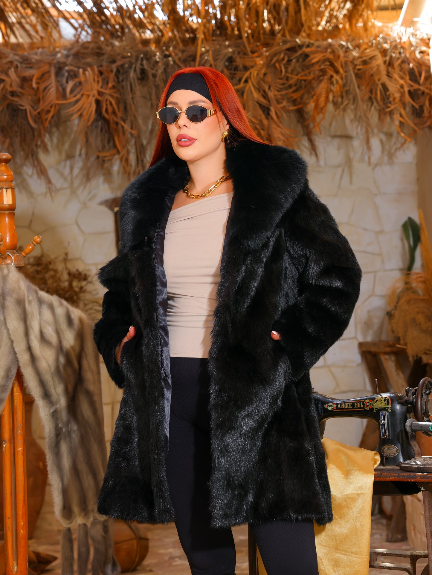 Black Female Mink Fur Long Jacket