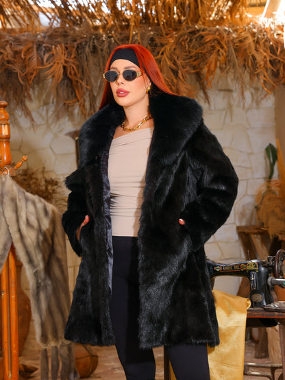 Black Female Mink Fur Long Jacket