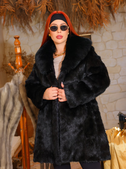 Black Female Mink Fur Long Jacket