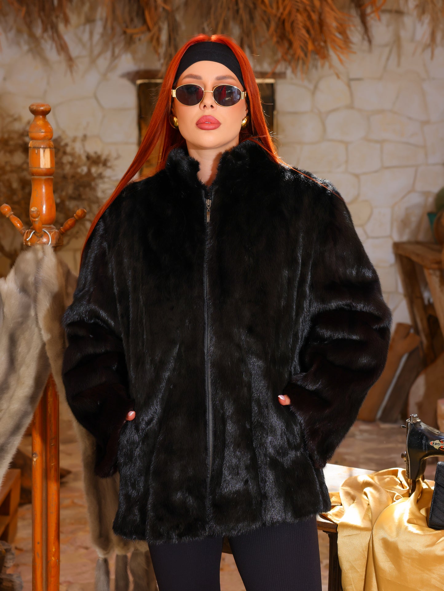 Black Female Mink Fur Jacket