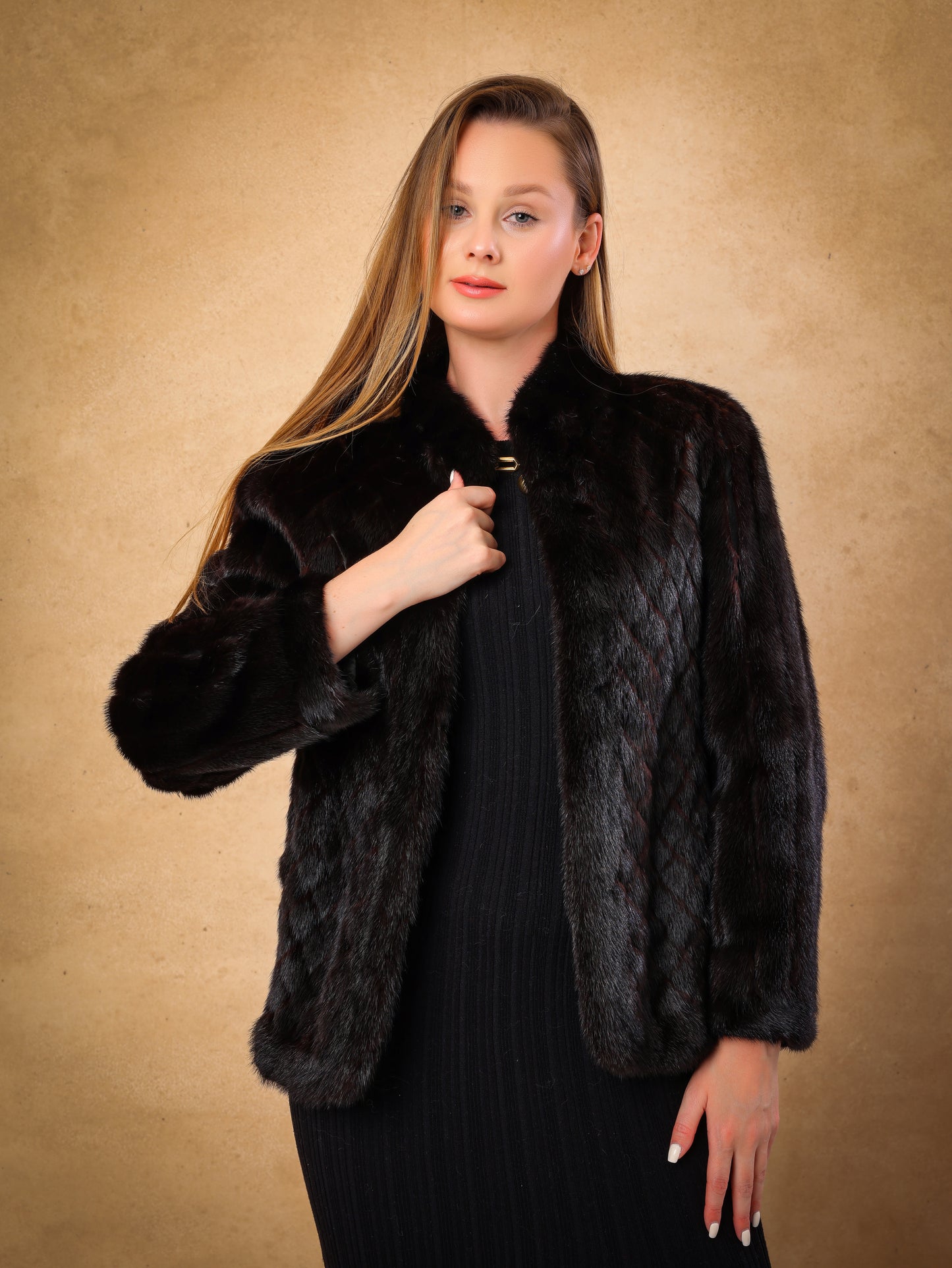 Dark brown female mink fur jacket