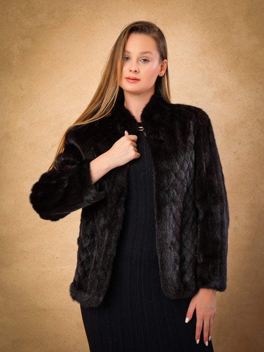 Dark brown female mink fur jacket