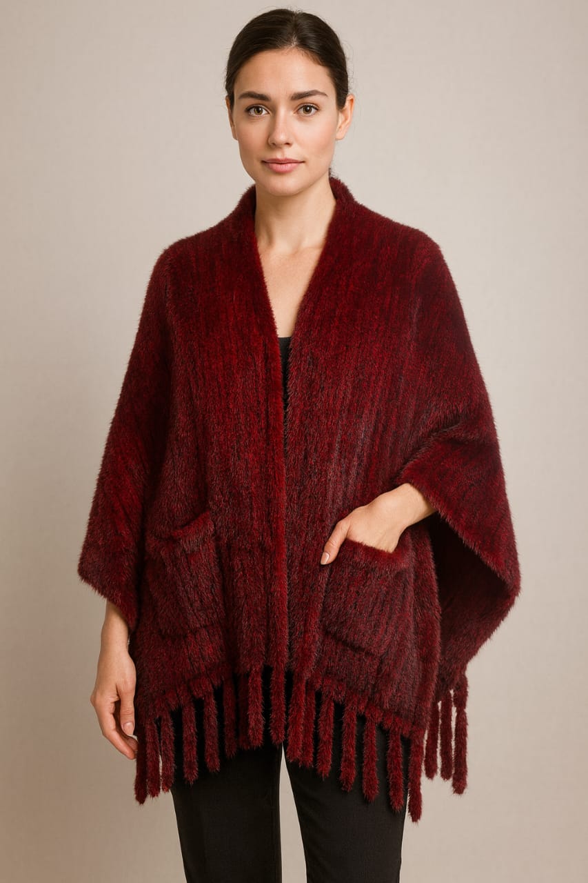 Burgundy knitted mink fur shawl