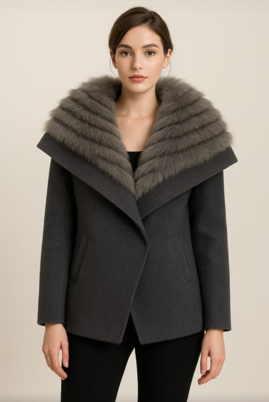 Gray Cashmere with Fox Collar